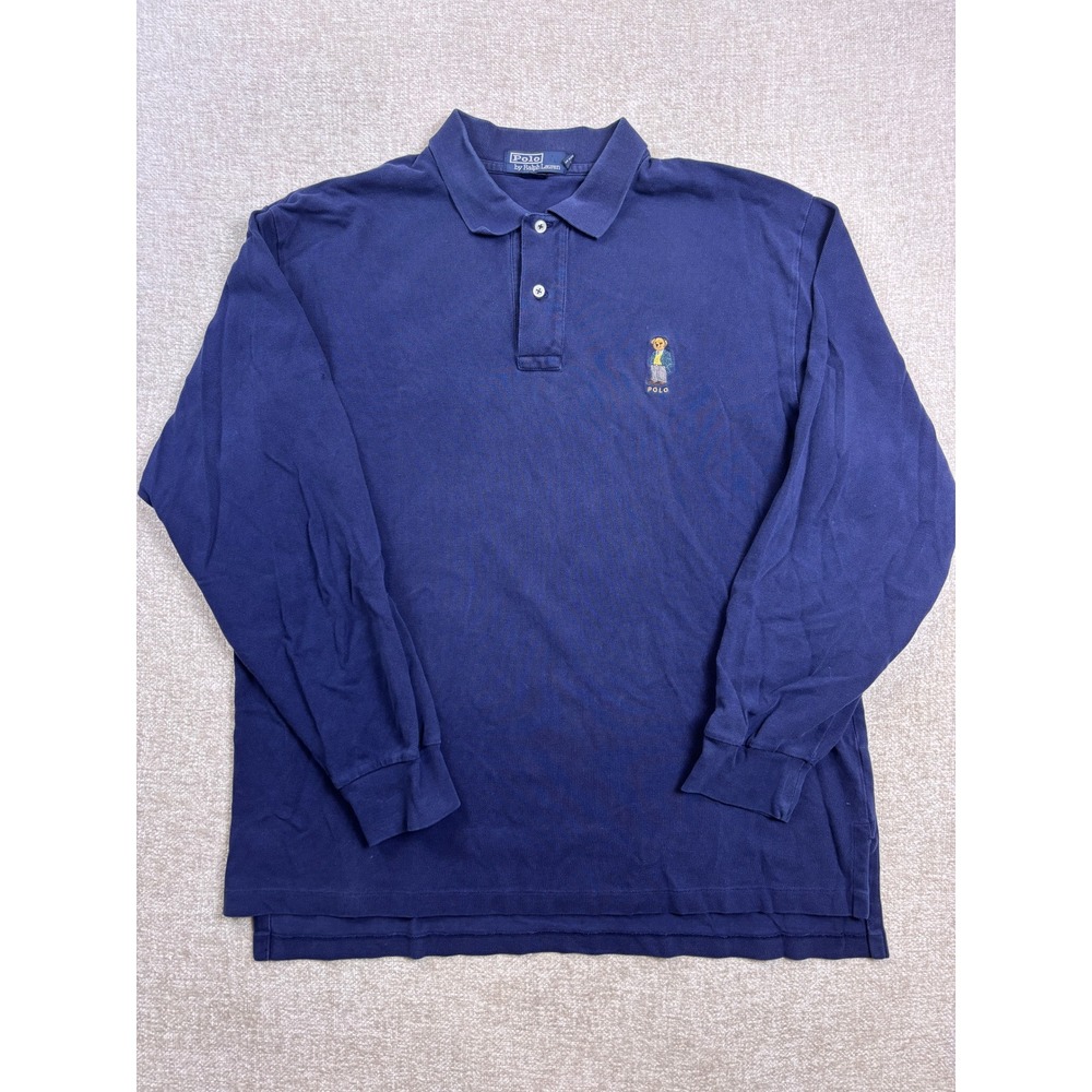 Polo Ralph Lauren Mens XL Navy Blue Long Sleeve Polo Bear Pique Shirt